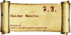 Haider Neszta névjegykártya